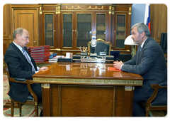 Prime Minister Vladimir Putin holding talks with Valentin Uiba, Head of the Federal Medical-Biological Agency