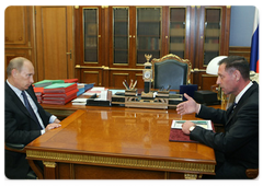 Prime Minister Vladimir Putin holding talks with Alexei Savinov, Head of the Federal Agency for Forestry