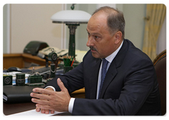 Chairman of Vnesheconombank Vladimir Dmitriev at the meeting with Prime Minister Vladimir Putin