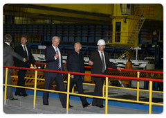 Prime Minister Vladimir Putin at a hot rolling mill