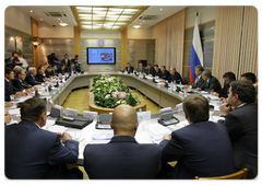Prime Minister Vladimir Putin conducting a meeting on the state of and measures to develop ferrous metallurgy