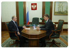 Prime Minister Vladimir Putin holding a working meeting with Deputy Chairman of the Board of Directors, Chairman of Gazprom's Management Committee, Alexei Miller