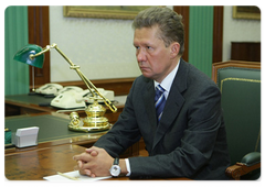 Deputy Chairman of the Board of Directors, Chairman of Gazprom's Management Committee, Alexei Millerat at a working meeting with Prime Minister Vladimir Putin