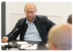 Prime Minister Vladimir Putin holding a meeting with Rostselmash managers in Rostov-on-Don