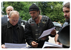 Prime Minister Vladimir Putin visiting the Night Wolves motorcycle club headquarters