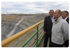 Prime Minister Vladimir Putin, on a visit to Yakutia, at the Mir open pit mine