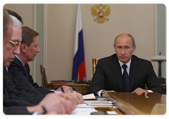 Prime Minister Vladimir Putin chairing a meeting on restructuring the missile and space industry