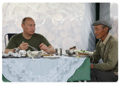 Prime Minister Vladimir Putin took a day off on Monday and spent it in Tyva