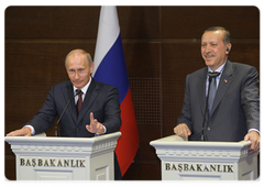В.В.Путин и Премьер-министр Турции Р.Т.Эрдоган провели совместную пресс-конференцию по итогам переговоров