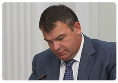 Defence Minister Anatoly Serdyukov during a meeting chaired by Prime Minister Vladimir Putin