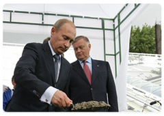 Prime Minister Vladimir Putin speaking at the dedication ceremony for a time capsule to be installed at the construction site for the Adler railway terminal