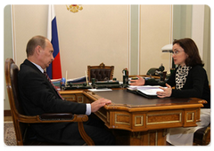 Prime Minister Vladimir Putin  meeting with Economic Development Minister Elvira Nabiullina