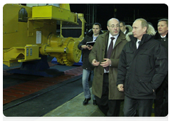Prime Minister Vladimir Putin at the Promtraktor tractor plant in Cheboksary