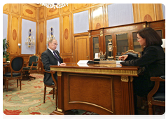 Prime Minister Vladimir Putin during a meeting with Economic Development Minister Elvira Nabiullina