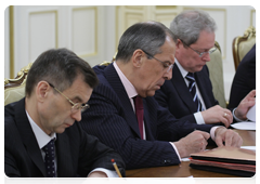 Ministry of the Interior Rashid Nurgaliyev , Ministry of Foreign Affairs  Sergei Lavrov and Ministry of Regional Development Viktor Basargin at a session of the Russian Government Presidium