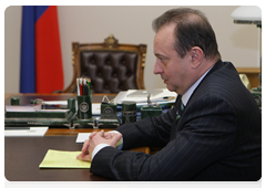 Vladimir Strzhalkovsky, director general and chairman of the board of Norilsk Nickel at a meeting with Prime Minister Vladimir Putin