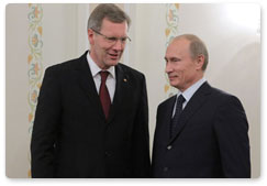 Председатель Правительства Российской Федерации В.В.Путин встретился с Президентом Федеративной Республики Германия Кристианом Вульфом