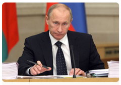 Prime Minister Vladimir Putin at a meeting of the Council of Ministers of the Union State of Russia and Belarus