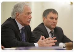 Supreme Council Chairman of the United Russia Boris Gryzlov and Presidium Secretary of the United Russia General Council Vyacheslav Volodin
