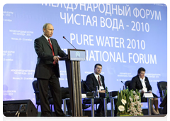 Prime Minister Vladimir Putin making a speech at the Pure Water International Forum