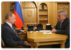 Prime Minister Vladimir Putin meets with Governor of Rostov Region Vasily Golubev