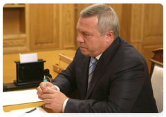 Governor of Rostov Region Vasily Golubev at a meeting with Prime Minister Vladimir Putin