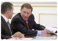 Deputy Prime Minister Sergei Ivanov and Minister of Natural Resources Yury Trutnev at the meeting on developing the system for specially protected natural areas