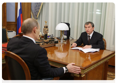 Deputy Prime Minister of the Russian Federation  Igor Sechin at a meeting with Prime Minister Vladimir Putin