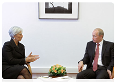 Vladimir Putin meeting with  French Minister of Economy, Industry and Employment Christine Lagarde during the Russia Calling investment forum