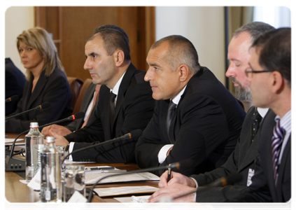 Председатель Совета министров Болгарии Б.Борисов во время переговоров с Председателем Правительства Российской Федерации В.В.Путиным