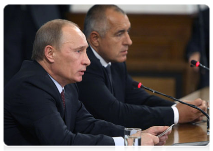 Prime Minister Vladimir Putin and Bulgarian Prime Minister Boyko Borissov during a media conference