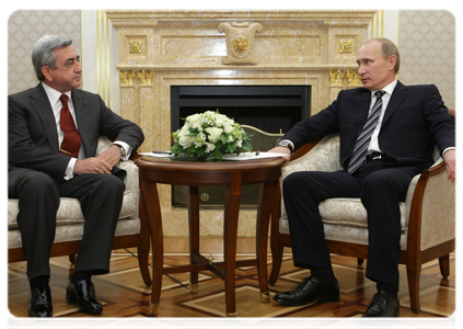Prime Minister Vladimir Putin at a meeting with Armenian President Serzh Sargsyan