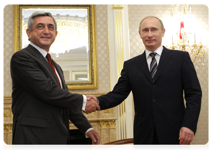 Prime Minister Vladimir Putin at a meeting with Armenian President Serzh Sargsyan