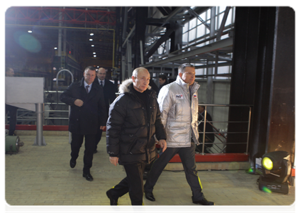 Prime Minister Vladimir Putin visiting the Pervouralsk New Pipe Plant and attending the commissioning ceremony for the new Iron Ozone 32 electric steelmaking facility