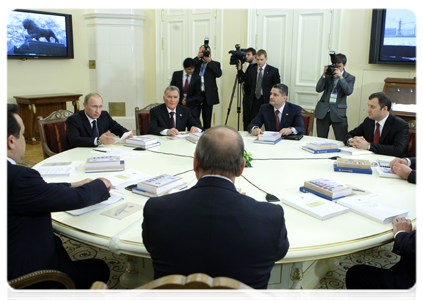 Prime Minister Vladimir Putin during a limited attendance meeting of the EurAsEC Interstate Council