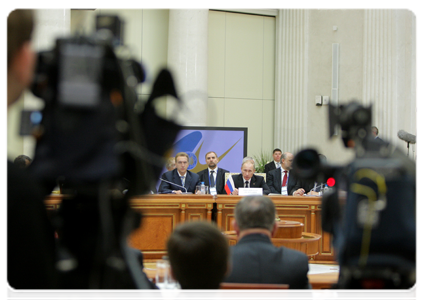 Prime Minister Vladimir Putin at the extended attendance meeting of the EurAsEC Interstate Council