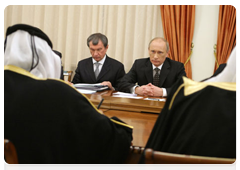 Prime Minister Vladimir Putin meeting with Emir of Qatar Hamad bin Khalifa Al-Thani