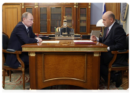 Prime Minister Vladimir Putin meeting with Mikhail Mishustin, head of the Federal Tax Service