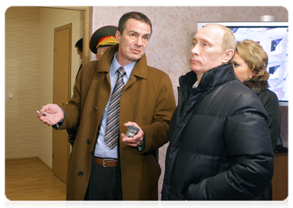 Prime Minister Vladimir Putin inspecting new housing for servicemen in St Petersburg