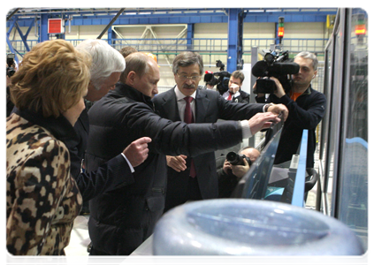 Prime Minister Vladimir Putin visiting the Magnitogorsk’s Interkos-IV Steel and Service Centre