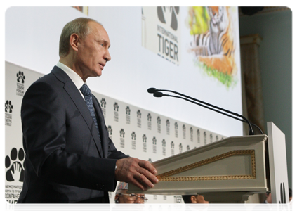 Председатель Правительства Российской Федерации В.В.Путин принял участие в работе Международного форума по проблемам, связанным с сохранением тигра на Земле