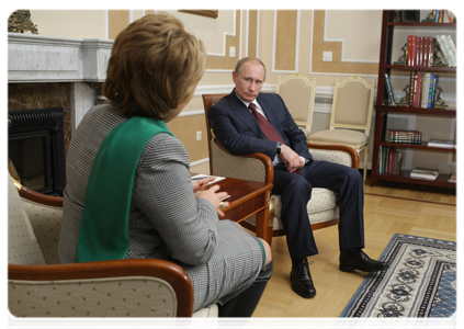 Prime Minister Vladimir Putin holding regular meeting with St Petersburg Governor Valentina Matvienko