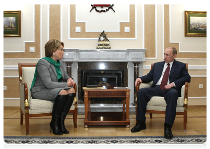 Prime Minister Vladimir Putin holding regular meeting with St Petersburg Governor Valentina Matvienko