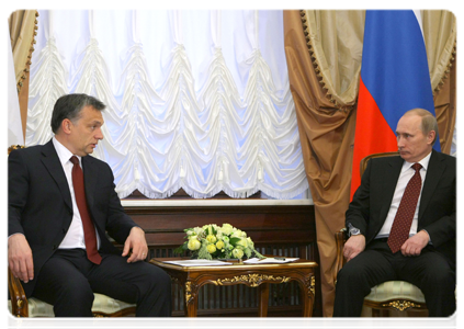 Prime Minister Vladimir Putin during talks with his Hungarian counterpart  Viktor Orban