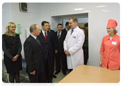 Prime Minister Vladimir Putin visiting a regional hospital during a working trip to Ivanovo