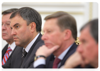 Viktor Zubkov, Vyacheslav Volodin, Sergei Ivanov and Igor Sechin at a meeting of the Russian Government Presidium