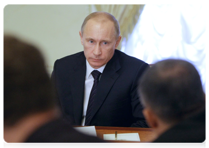 Prime Minister Vladimir Putin at a meeting on restoring the power supply in regions hit by bad weather