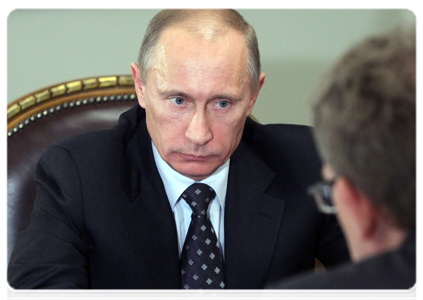 Prime Minister Vladimir Putin during a meeting with Deputy Prime Minister and Finance Minister Alexei Kudrin