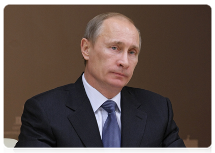 Prime Minister Vladimir Putin chairing a video conference to discuss the modernisation of regional healthcare systems in the Northwestern Federal District for 2011-2012