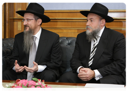 Russia's Chief Rabbi Berl Lazar at a meeting with Prime Minister Vladimir Putin